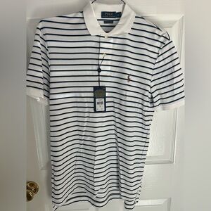 Ralph Lauren Men's Striped Polo Shirt in White and Navy